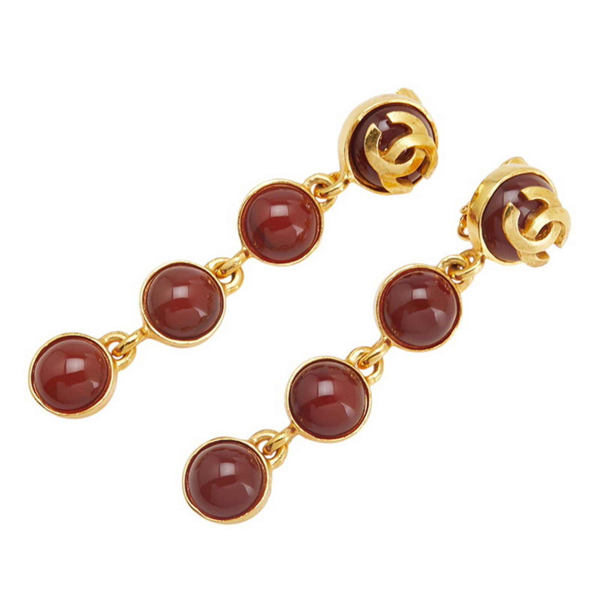 Vintage Chanel Coco Mark Round Swing Earrings, Gold and Wine Red Plated, Women\'s
