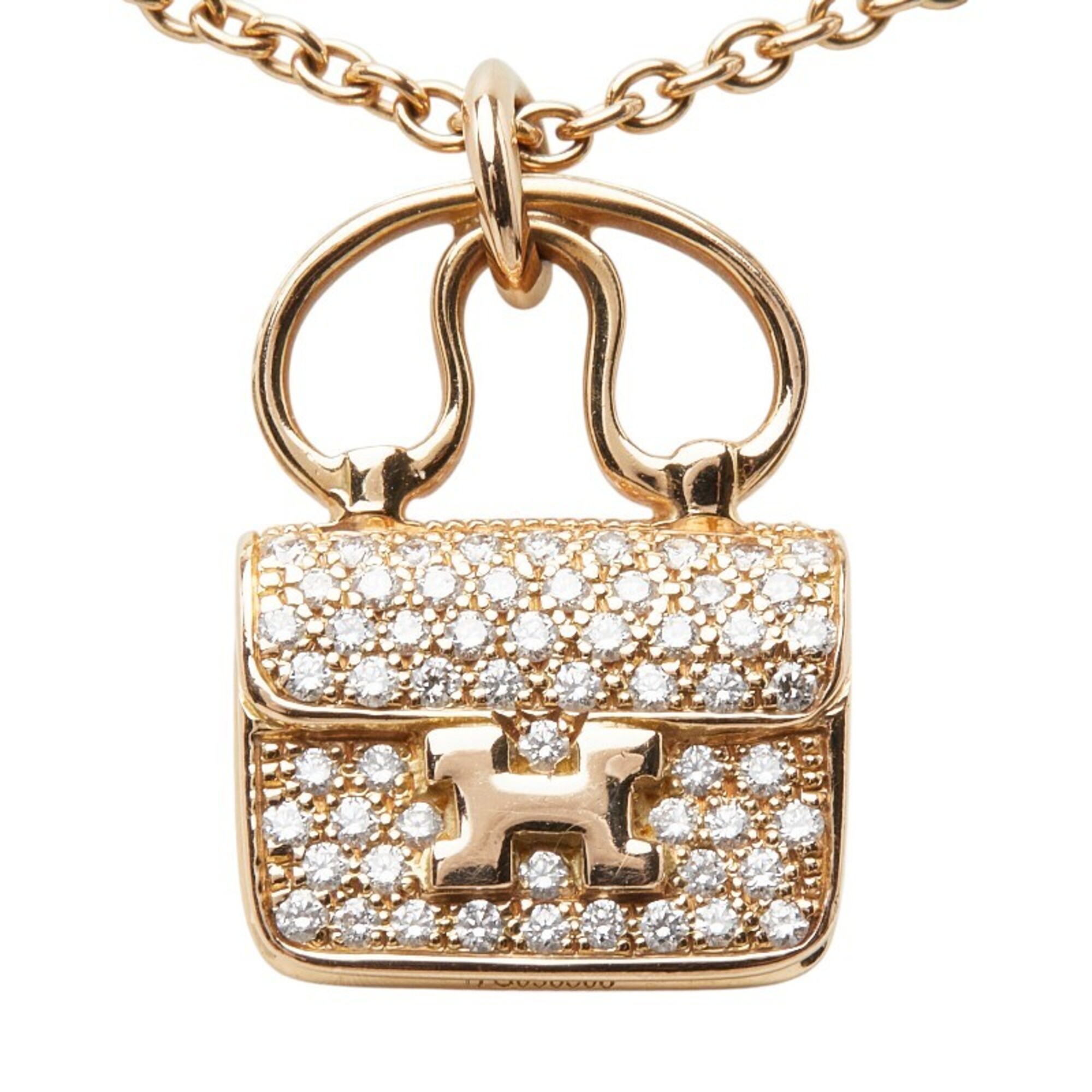 Hermes Amulette Constance Chain Pendant Necklace H121312B 00 18KPG Pink Gold Diamond Women\'s HERMES