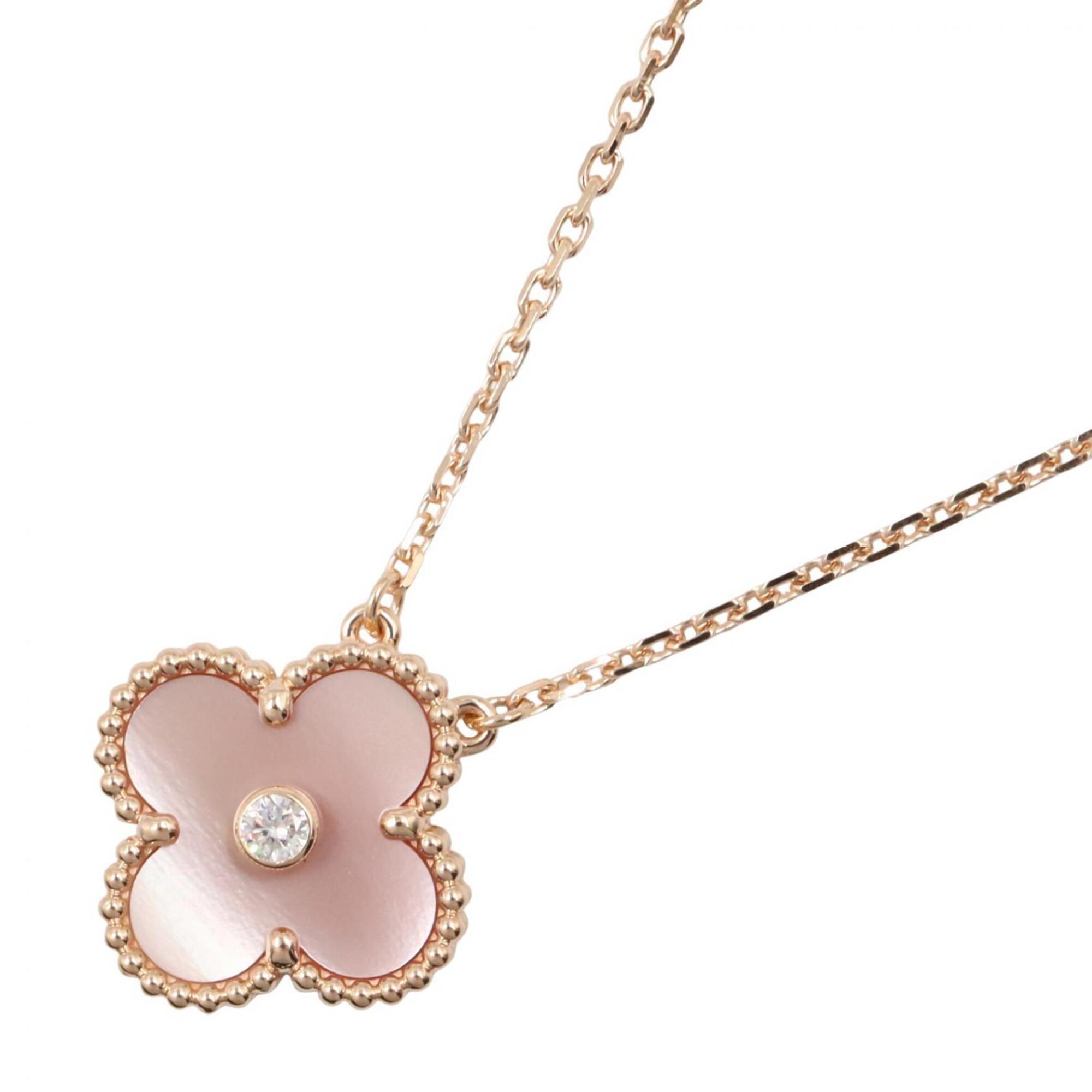 Van Cleef & Arpels Vintage Alhambra 1PD Necklace, 18KPG (Pink Gold), Diamond, Pink Mother-of-Pearl,