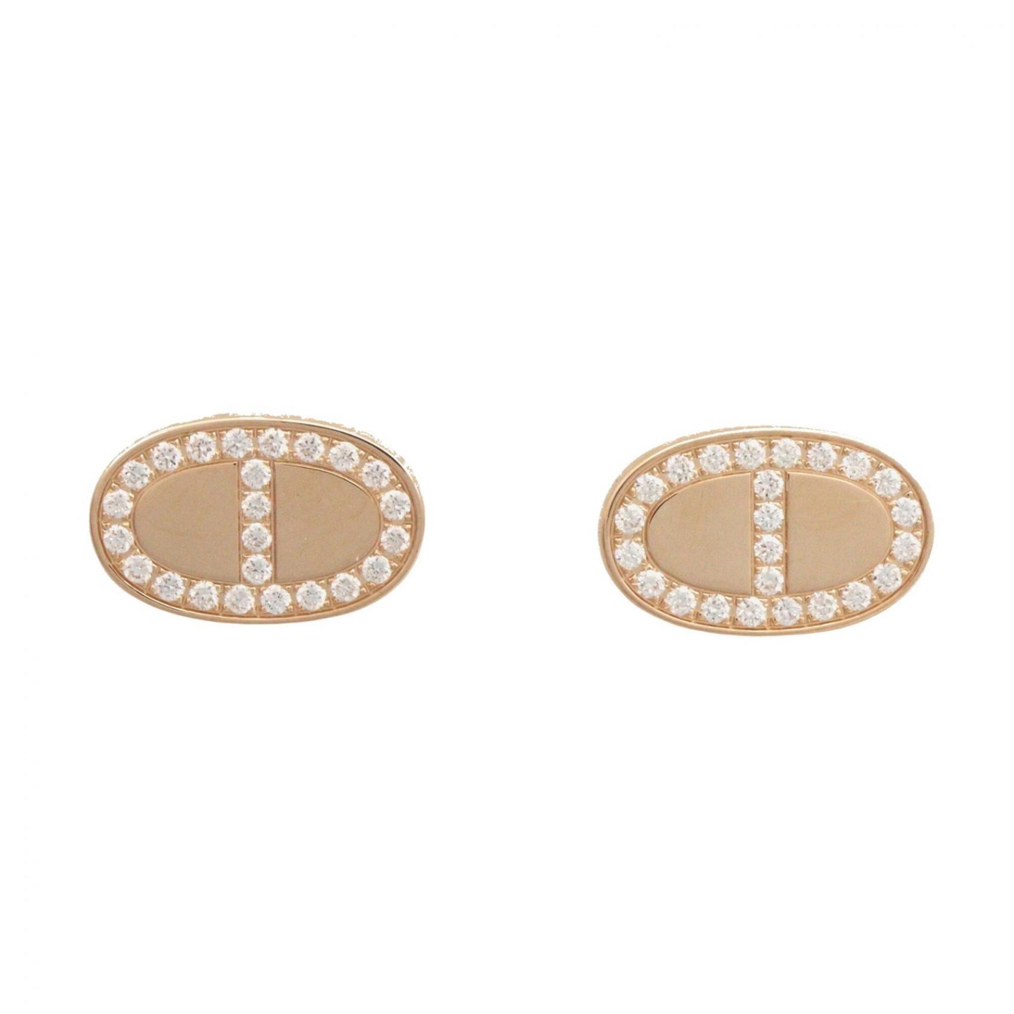 Hermes Chaine d\'Ancre Contour Earrings, 18K Pink Gold (PG) Diamond Women\'s, Tone, Clear 6557220