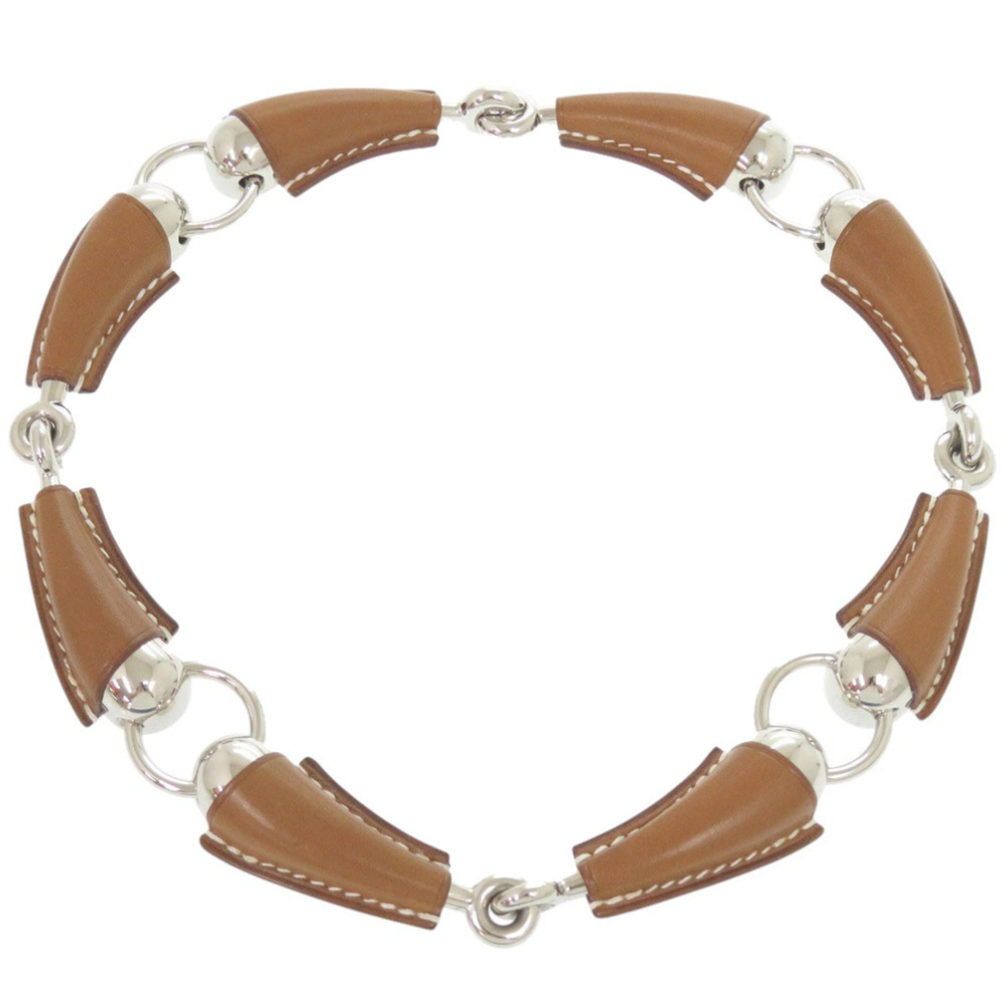 Like new Herms Epure Equestre Vaubarenia/Fauve metal necklace with silver hardware and a W stamp (m