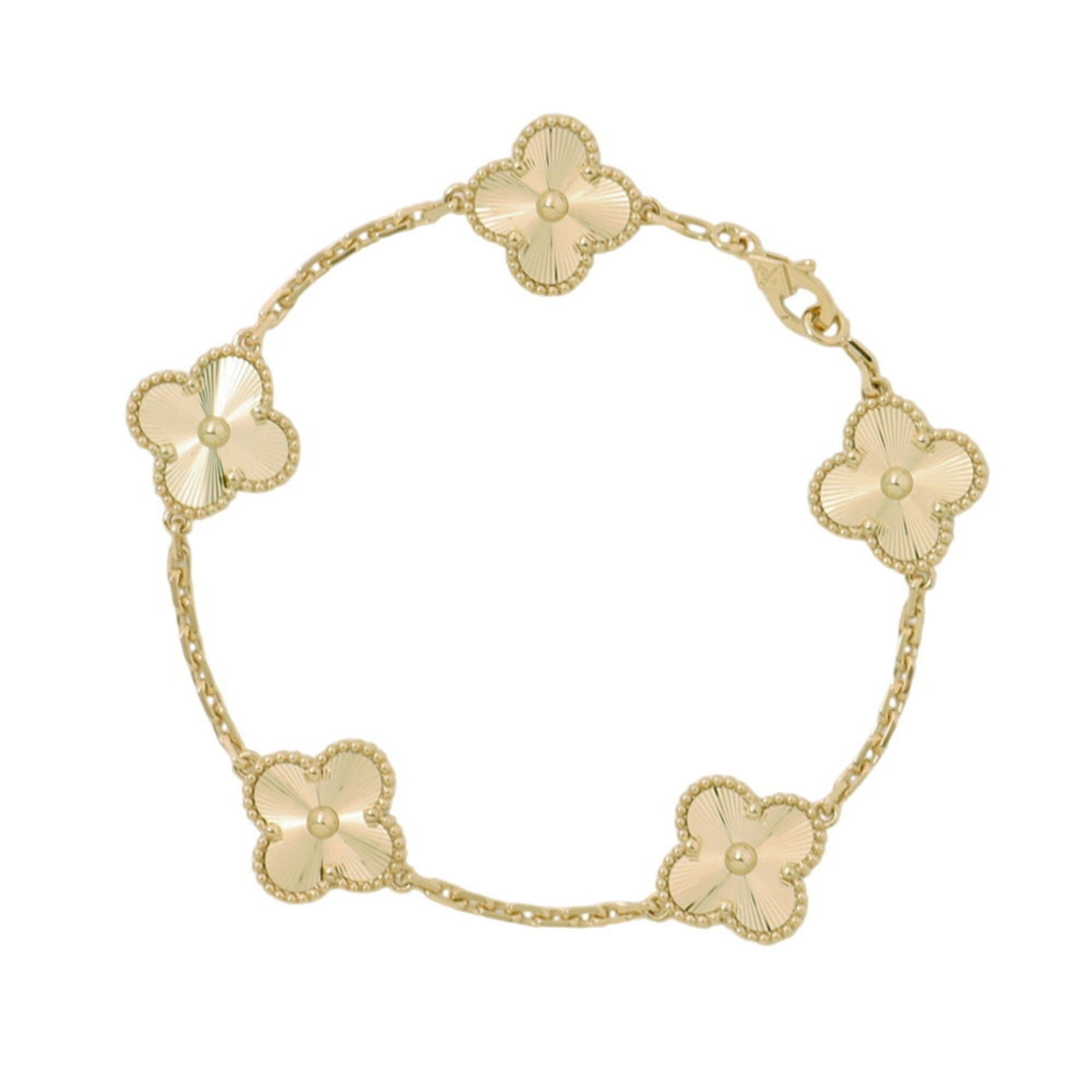 Van Cleef & Arpels Alhambra Bracelet, 5 Motifs, GuillochŽ, 18K Yellow Gold (VCARP3JK00), Brand New.