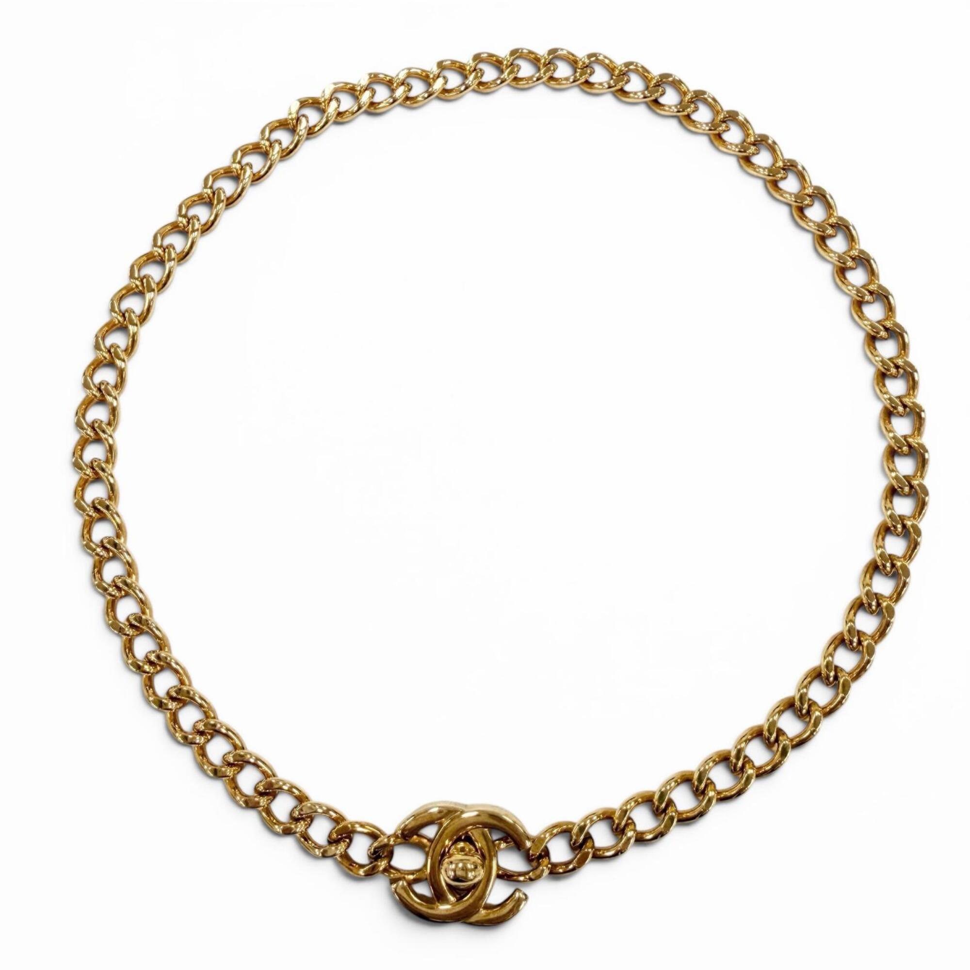 CHANEL Vintage 96A Coco Mark Turnlock Necklace, Gold, Made in France, Women\'s, with Box.