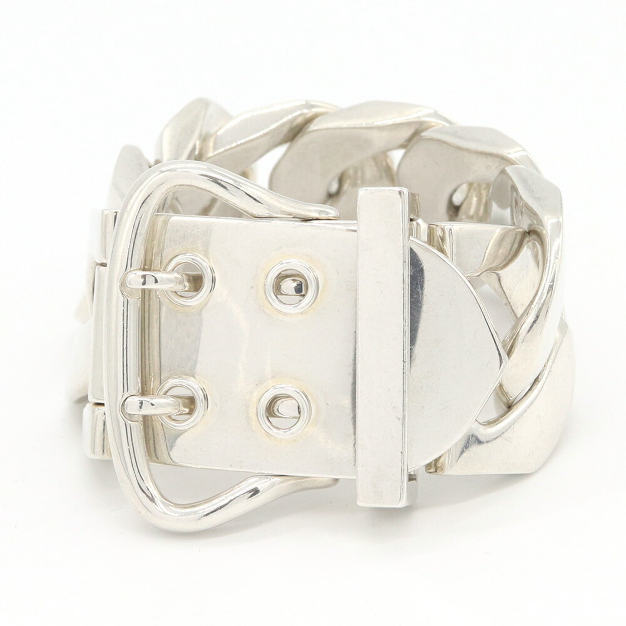Hermes Bracelet Boucles Sellier TGM SV Sterling Silver 925 Bangle Old Women\'s Men\'s HERMES