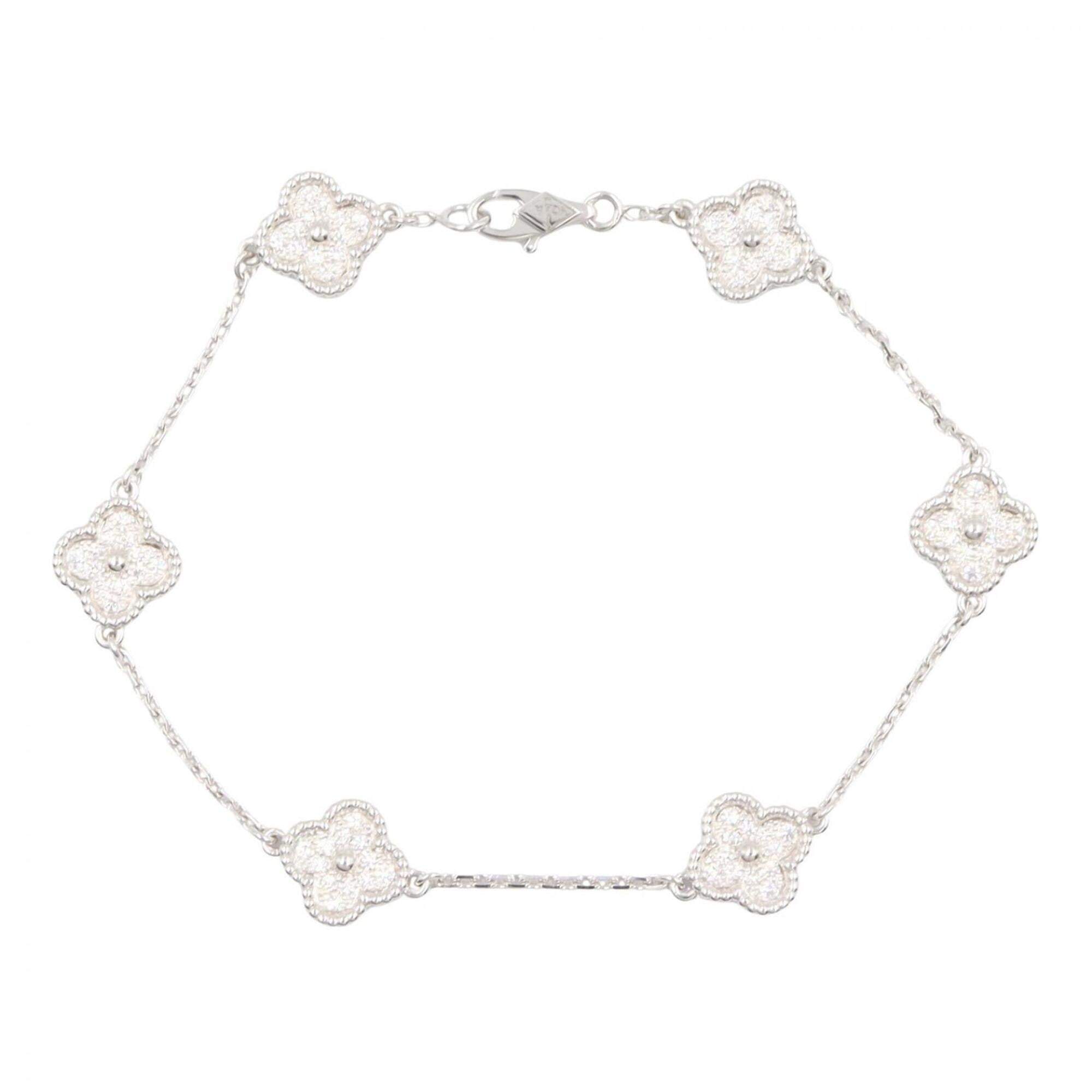 Van Cleef & Arpels Sweet Alhambra Diamond 6-Motif Bracelet, 18K White Gold (18KWG), Diamond, Women\'