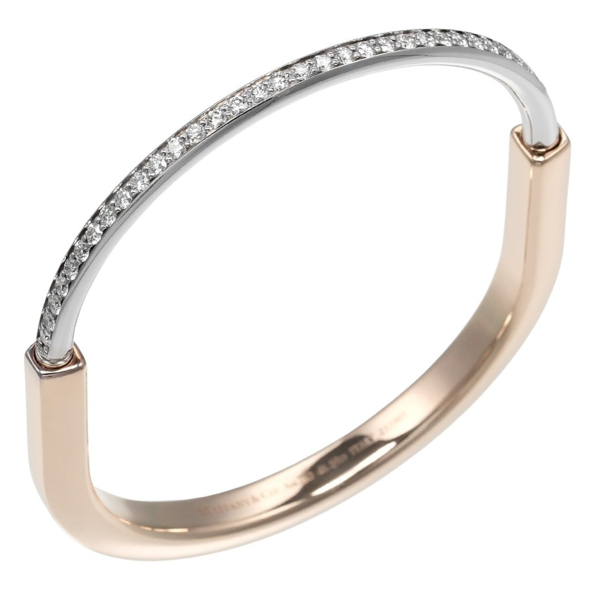 Tiffany & Co. Lock Bracelet, 18K Pink Gold x White Diamond, Approx. 36.8g, Women\'s.