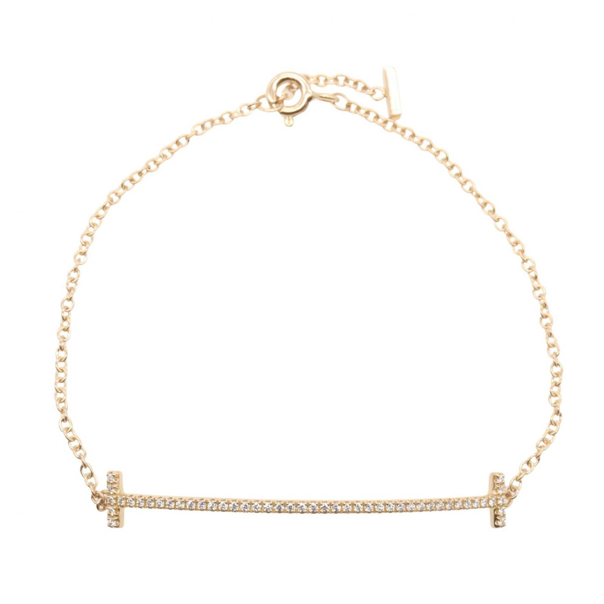 Tiffany & Co. T Smile Diamond Bracelet, Medium Size, 18K Pink Gold (PG), Diamond, Women\'s, Tone, Cl