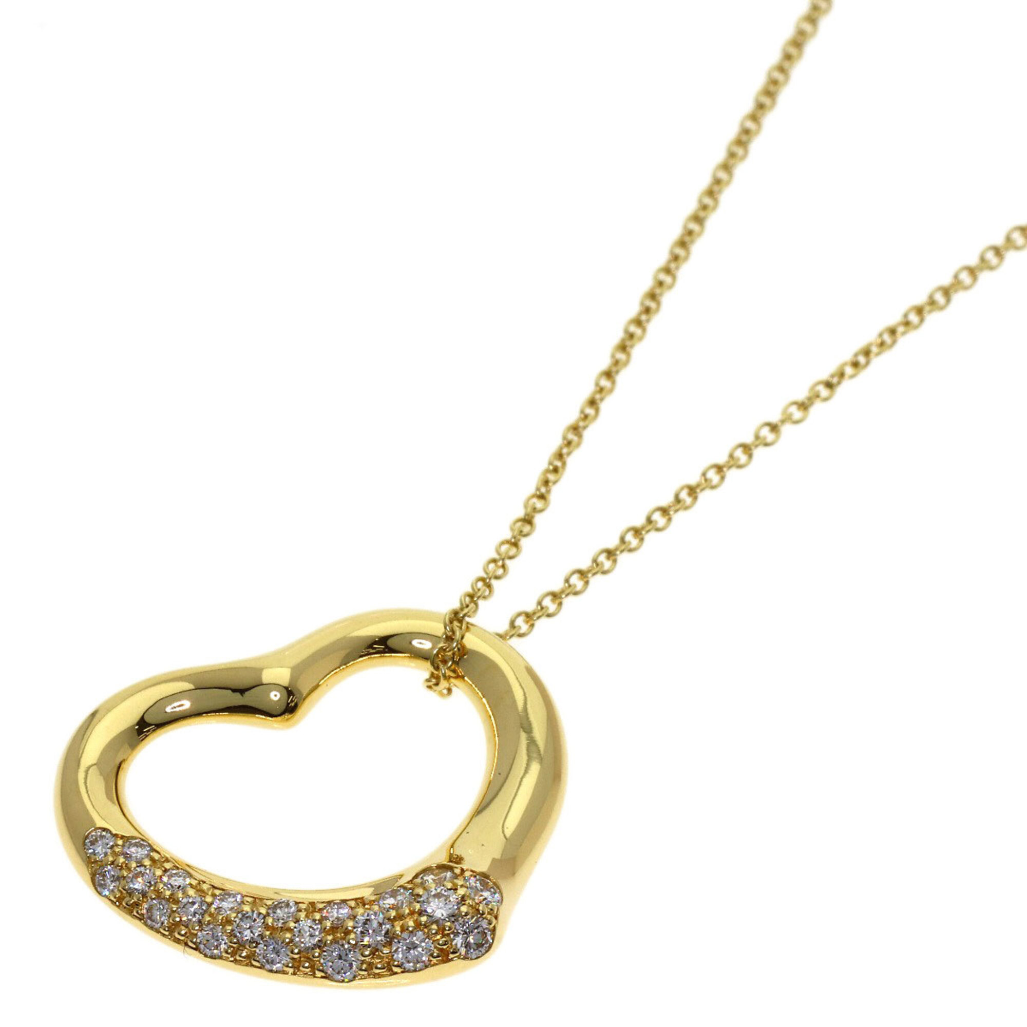 Tiffany & Co. Open Heart Half Pave Diamond Necklace, 18K Yellow Gold, Women\'s.