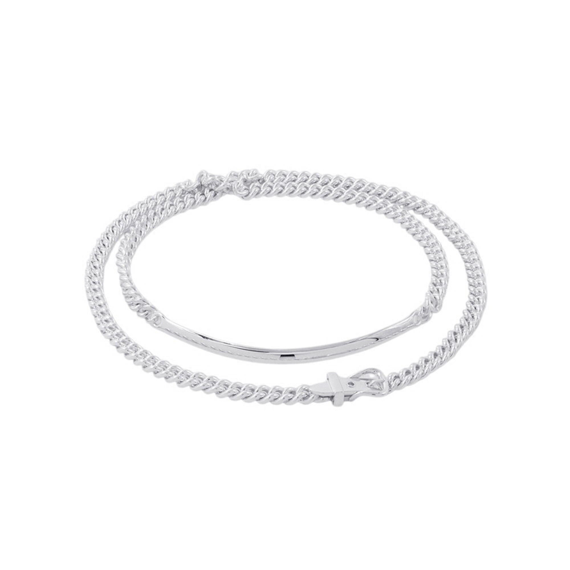 Hermes Boucles Sellier Inflexible Necklace, SV925 Silver, Size PM 42.