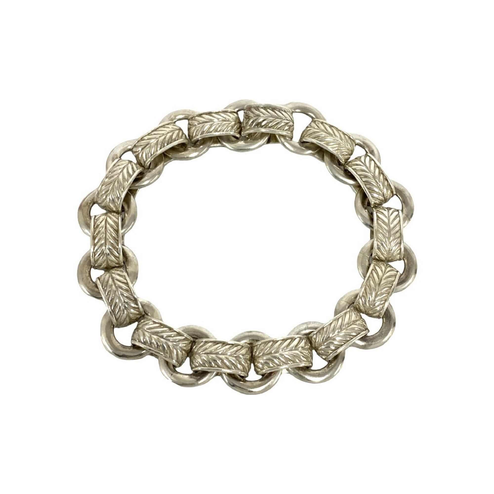 HERMES Vintage Leaf Bracelet, Sterling Silver 925, Men\'s Accessory, Silver, Item No. 19396