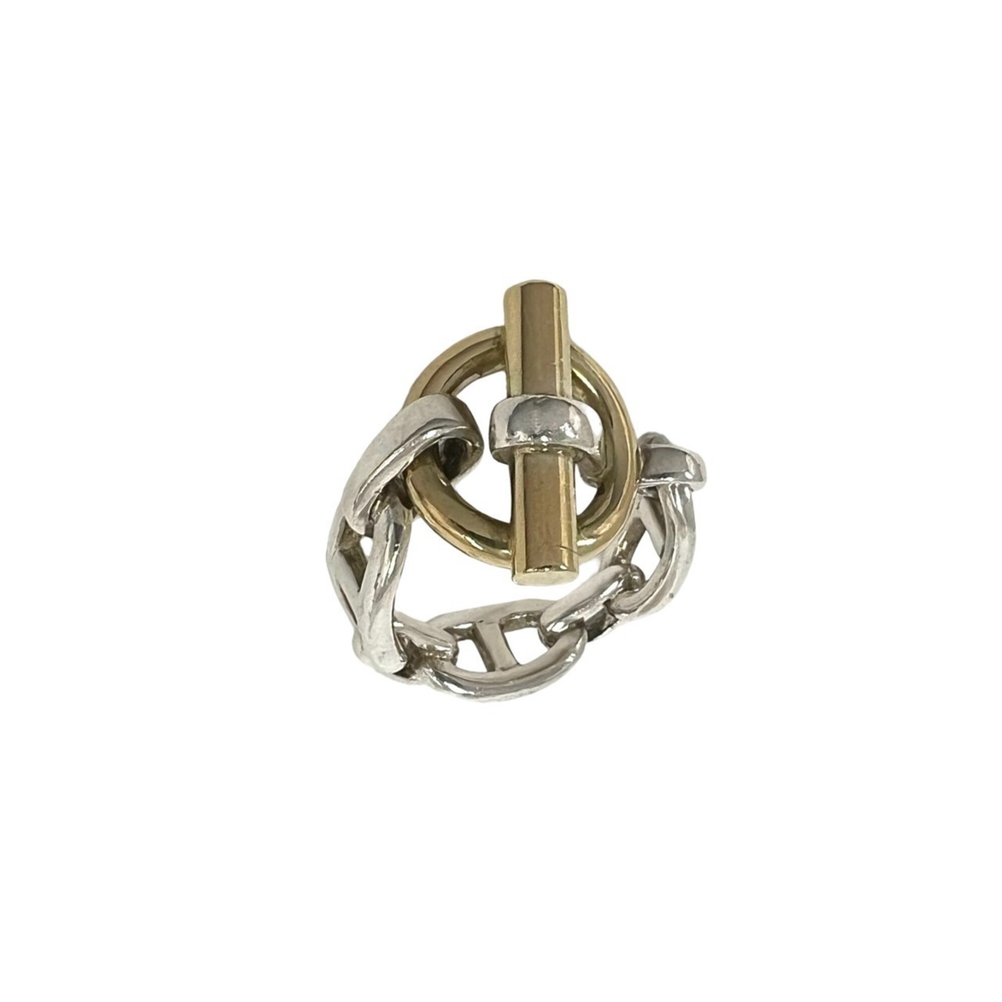 HERMES Chaine d\'Ancre Combination Ring, Silver 800 and 18K Yellow Gold, Size #51, Silver, Item Numb
