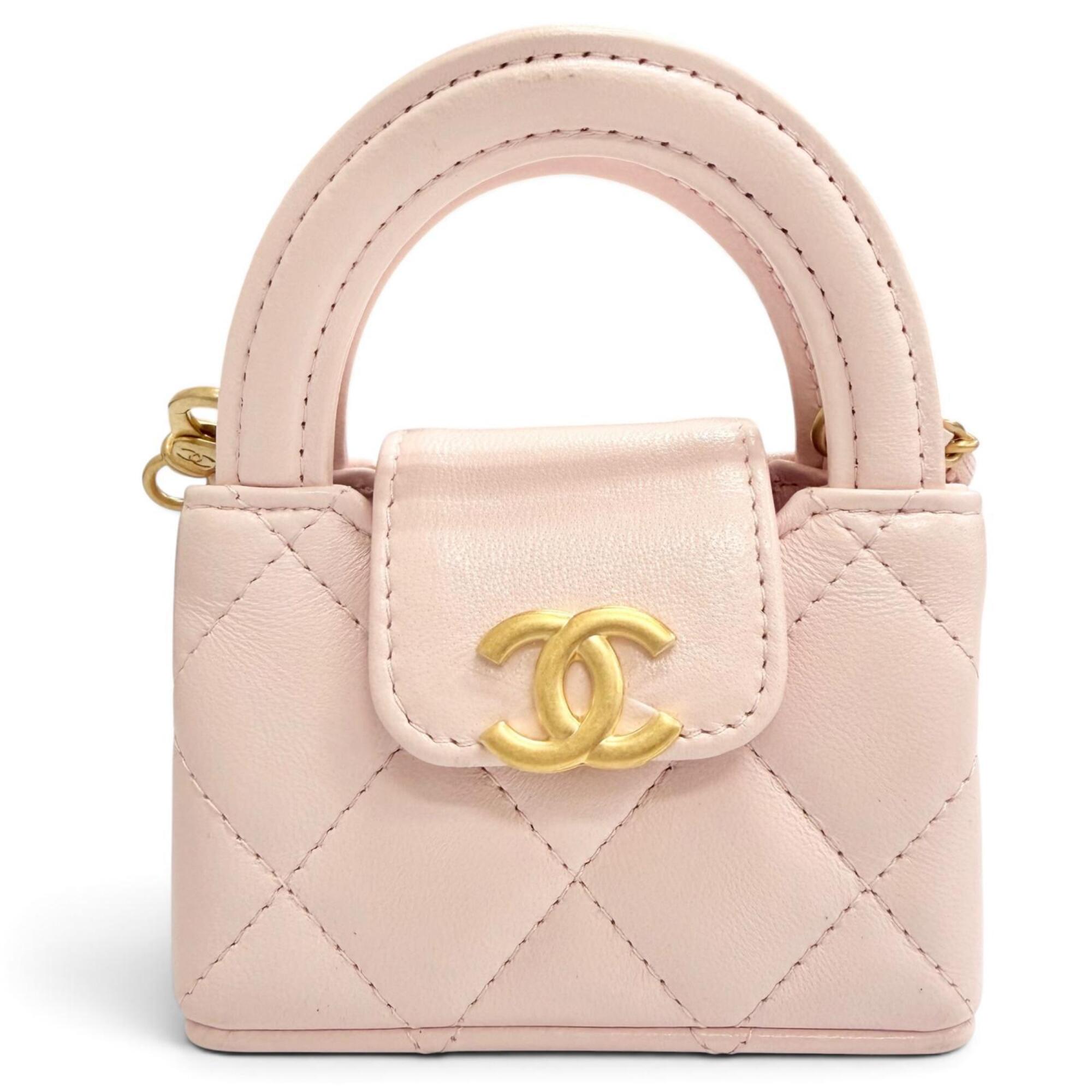 CHANEL Coco Mark Mini Kelly Micro MatelassŽ Leather Bag Charm, Pink with Gold Hardware, Made in Ital