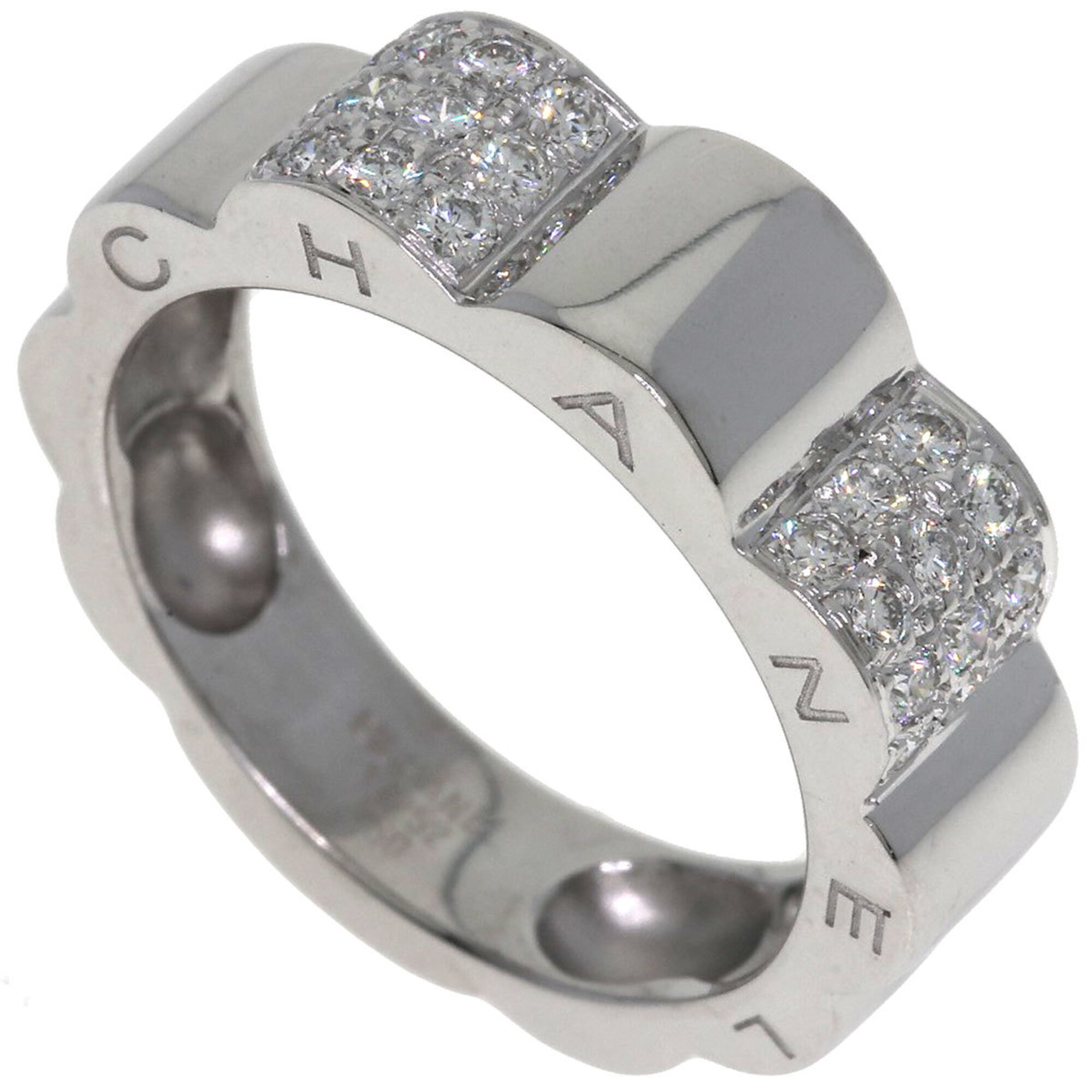 Chanel Profield Camellia Diamond Ring #52, 18K White Gold, Women\'s.