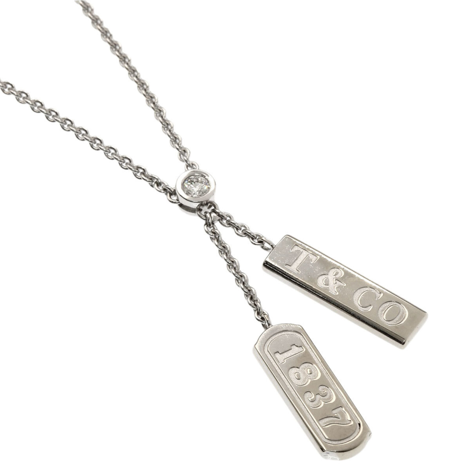 Tiffany & Co. 1837 Double Bar 1P Diamond Necklace, 18K White Gold, Women\'s.