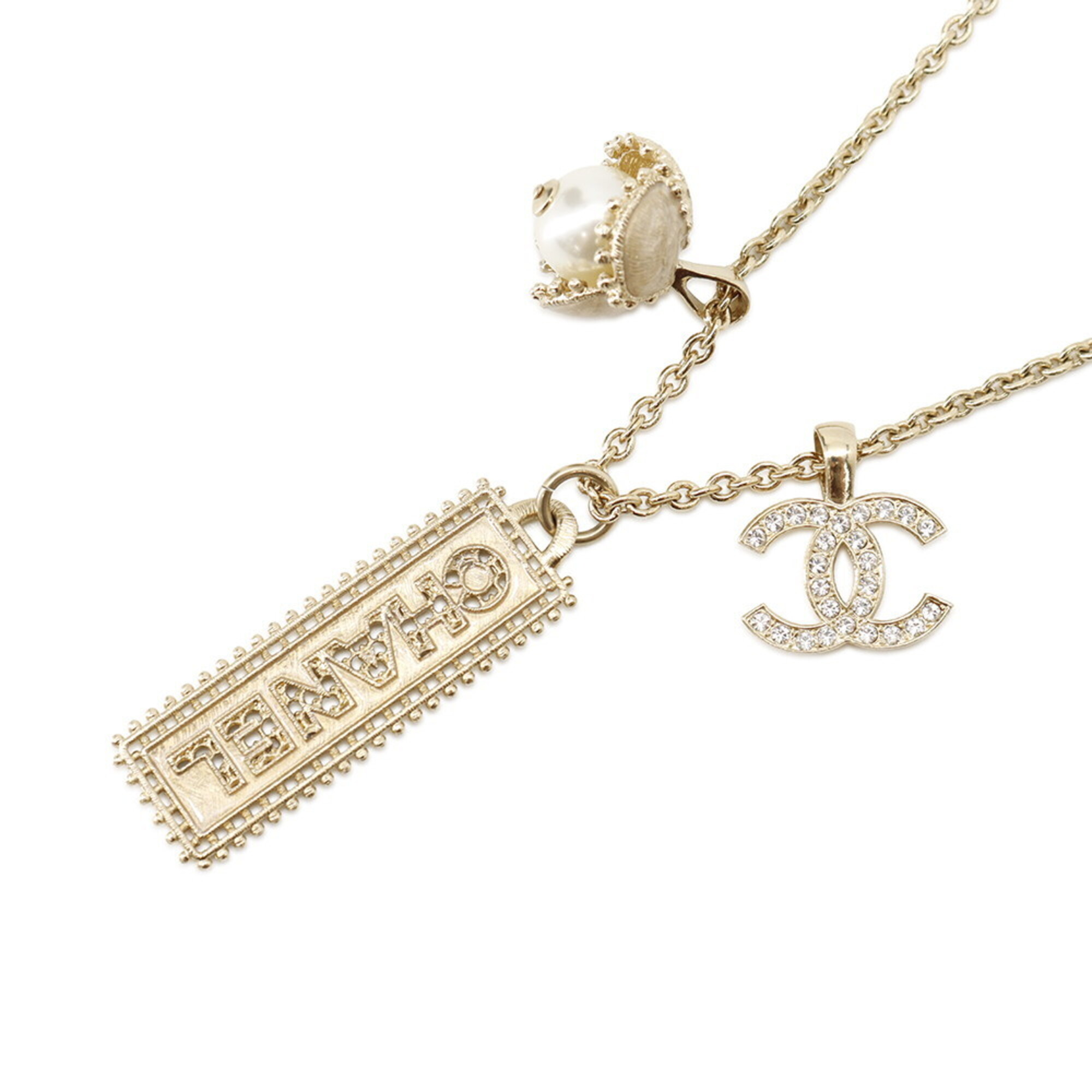 Chanel Necklace with Coco Mark Rhinestones and Faux Pearls F23 K ABC199 CHANEL NECKLACE