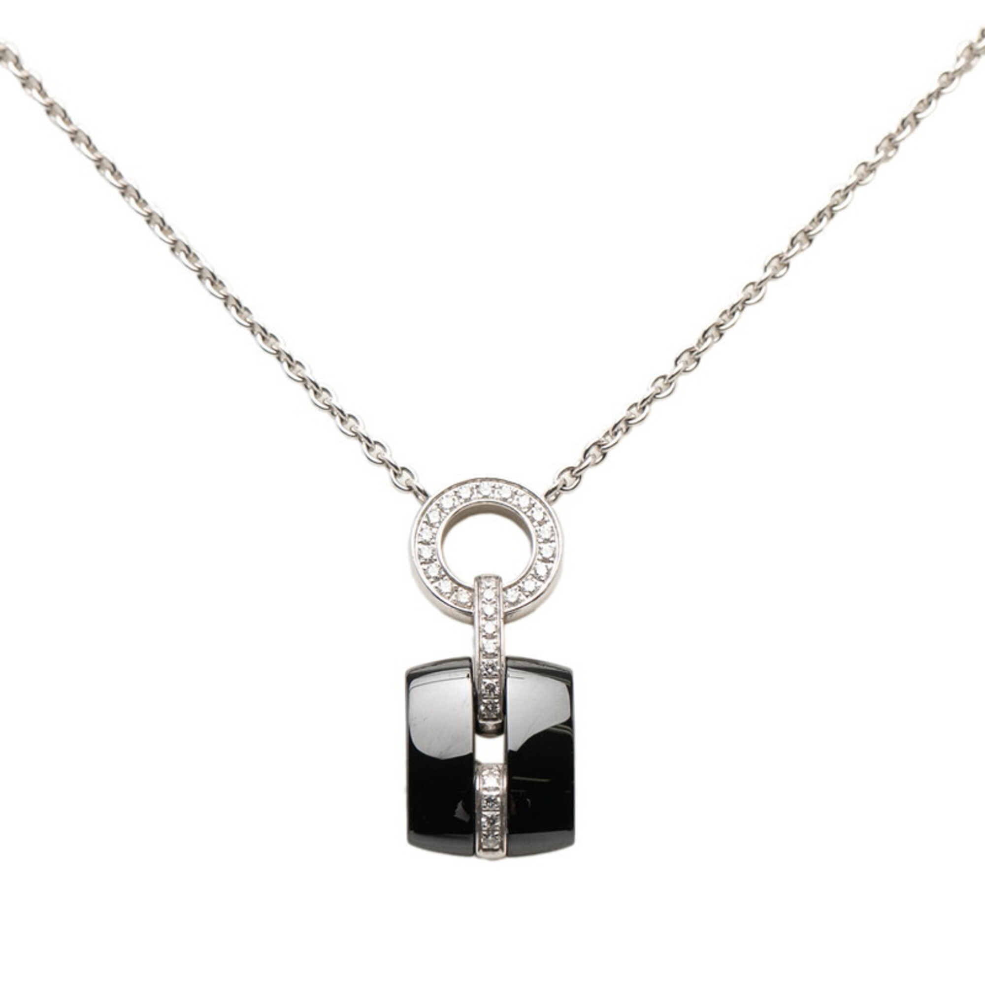 Chanel Ultra Pendant Necklace, Black Silver Ceramic Diamond 18KWG White Gold Au750, Women\'s CHANEL