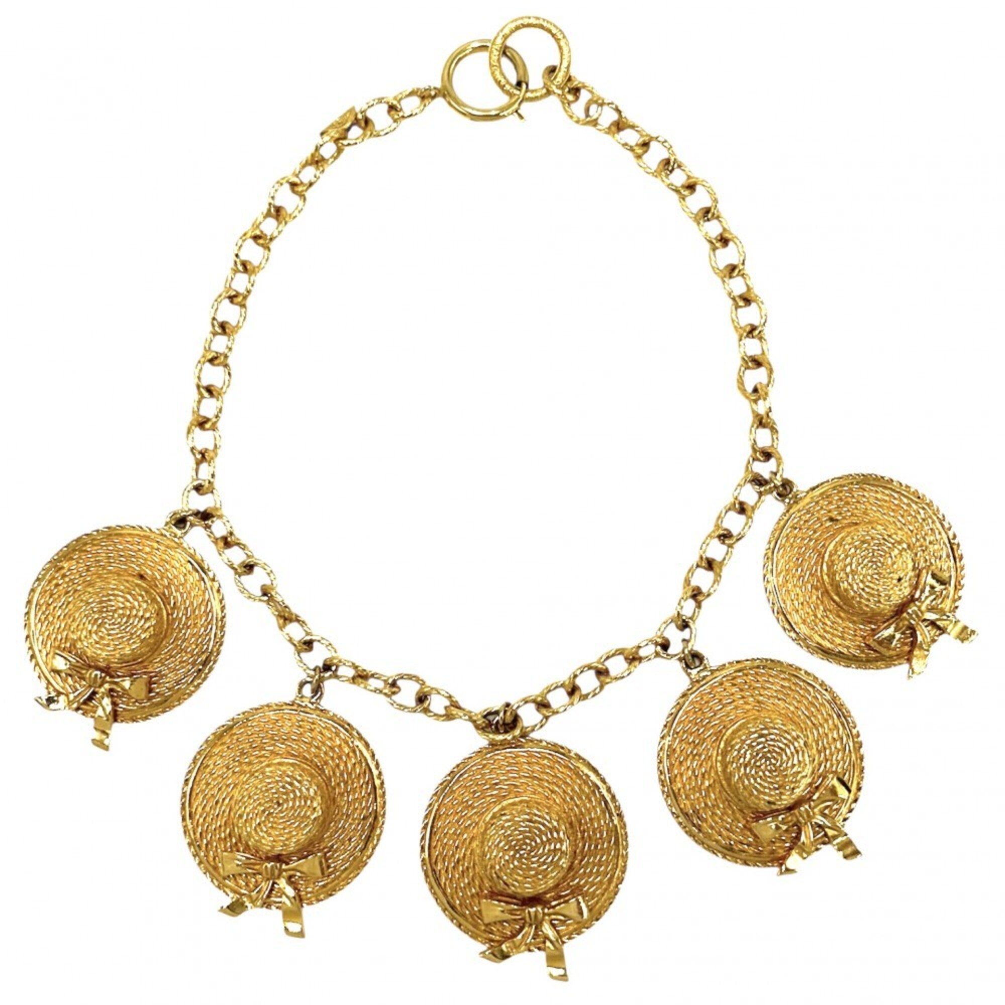 Chanel necklace for women, hat motif, straw accessory, vintage, CHANEL GP gold, approximately 134.8g