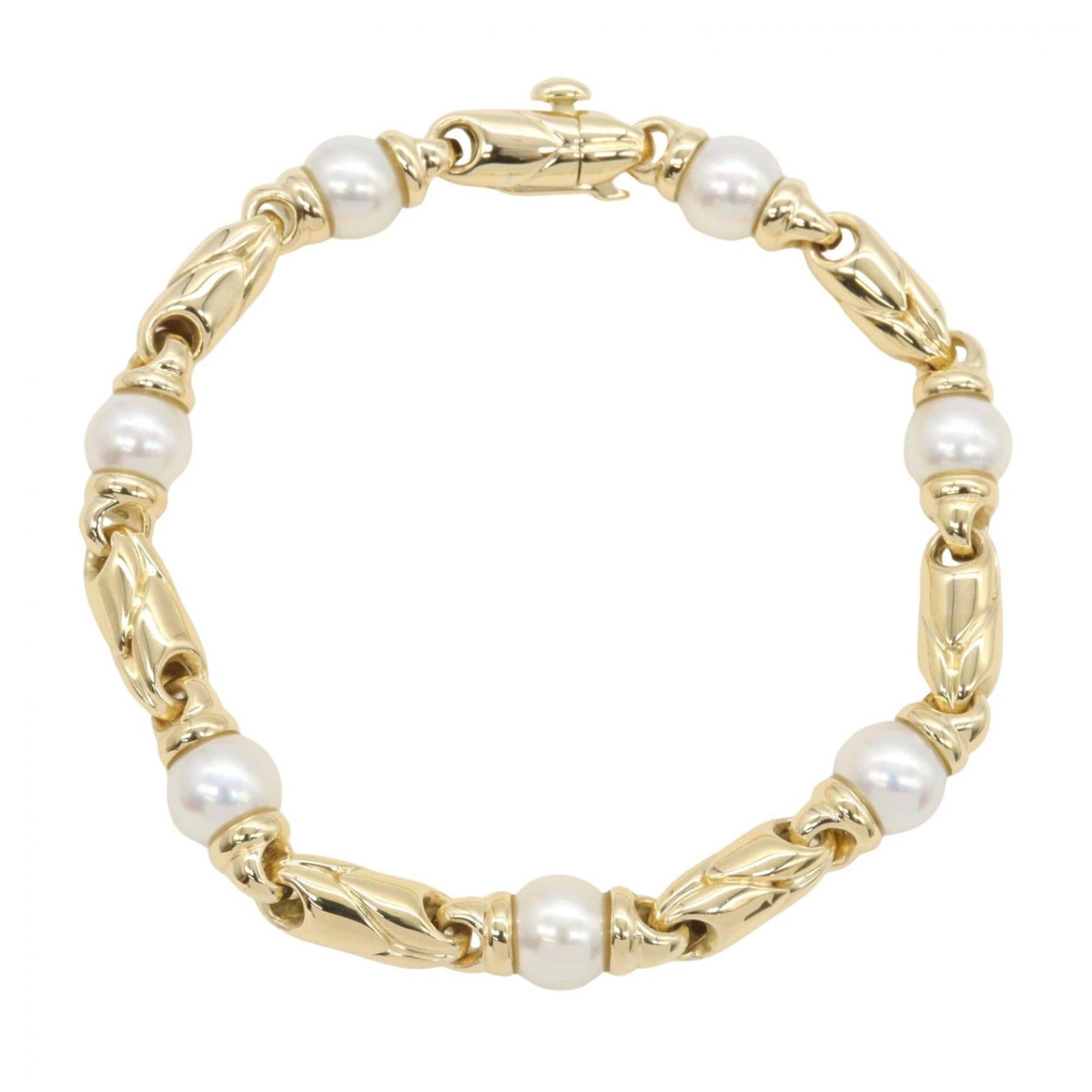 BVLGARI Passodoppio 7P Pearl Bracelet, 18K (Yellow Gold), Pearl, Women\'s, Gold/White Tones, 347791