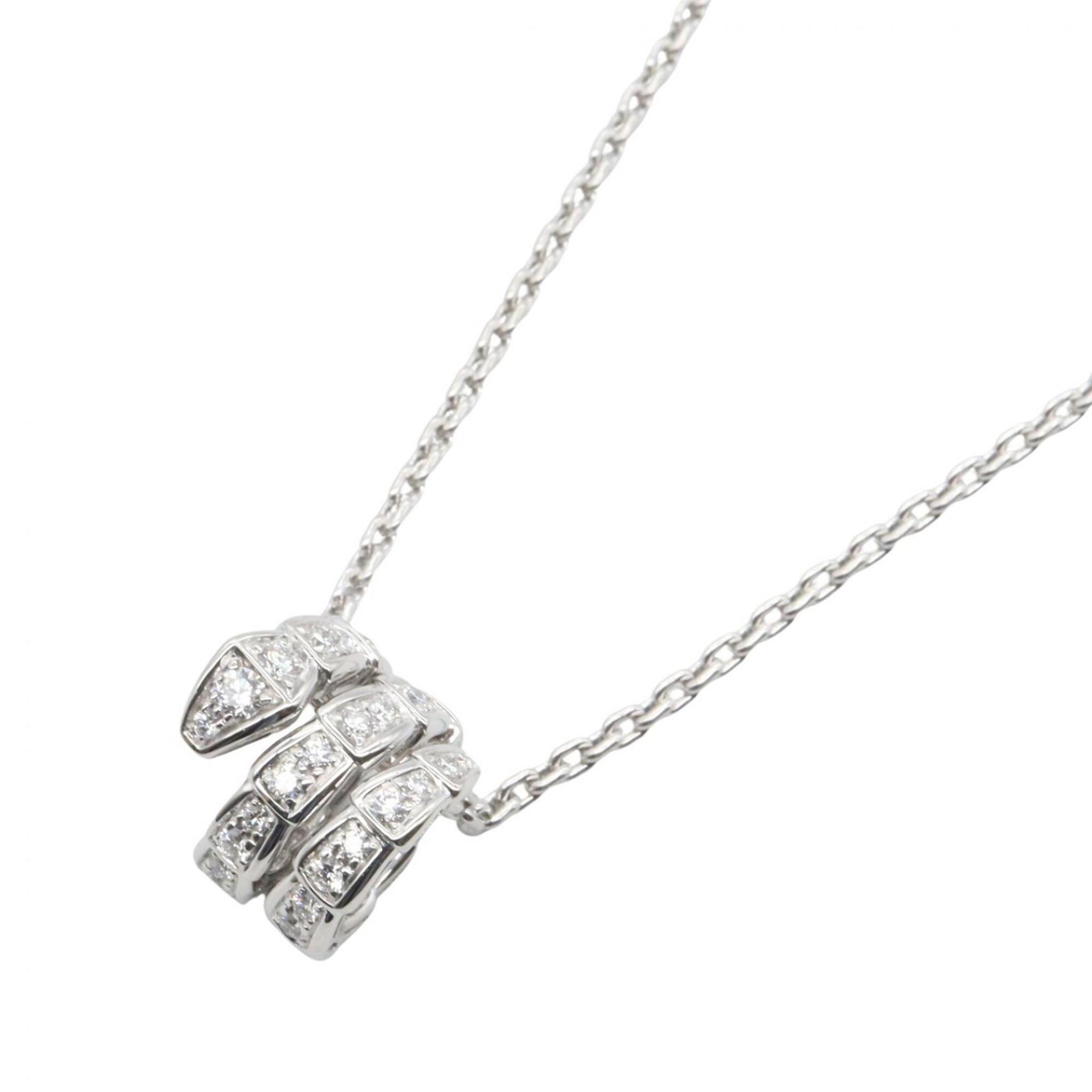 Bulgari BVLGARI Serpenti Viper Diamond Necklace, 18K White Gold (18KWG), Diamond, Women\'s, Silver T