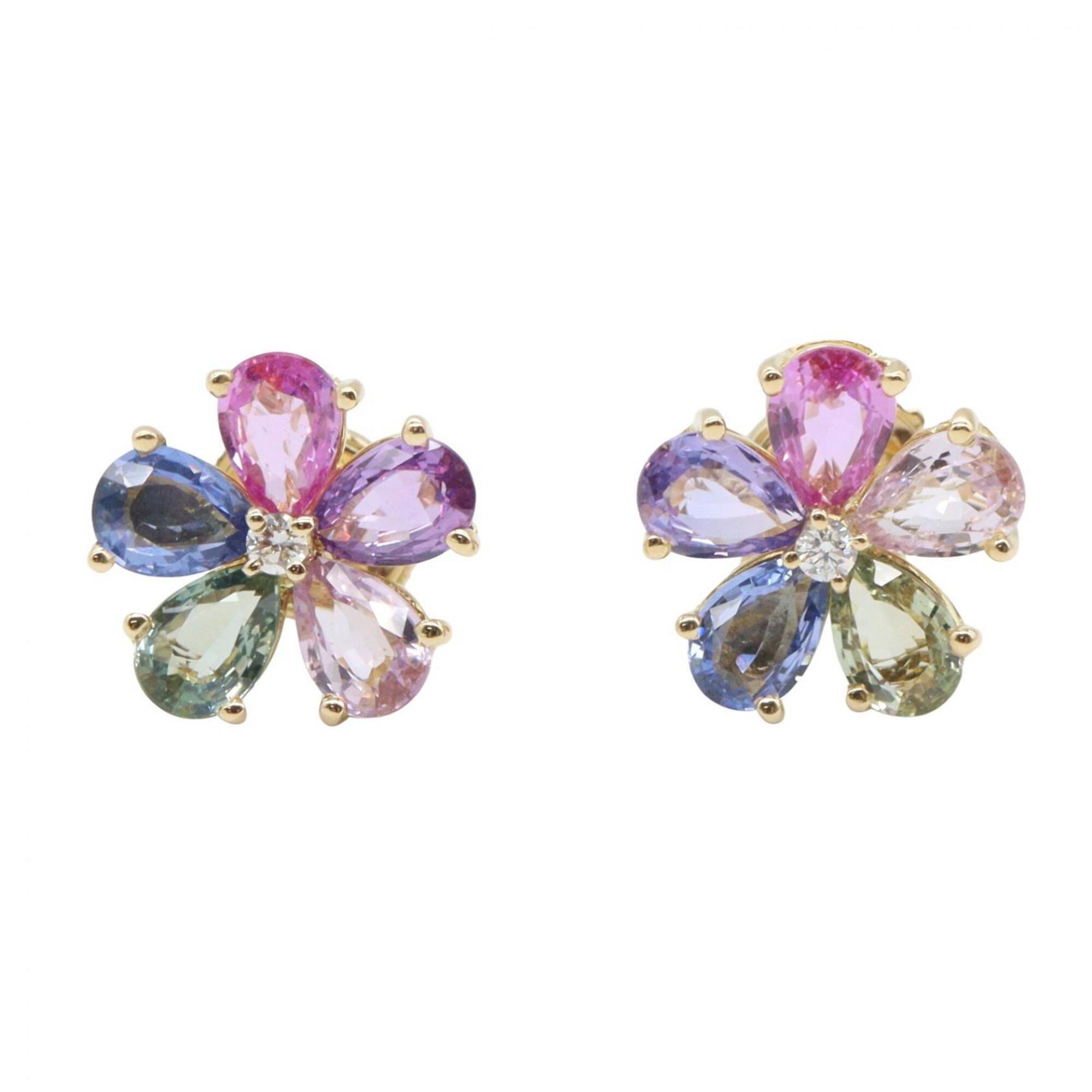 BVLGARI Flower Contrail Earrings, Sapphire 18K (Yellow Gold), Sapphire, Women\'s, Gold Tone, Multico