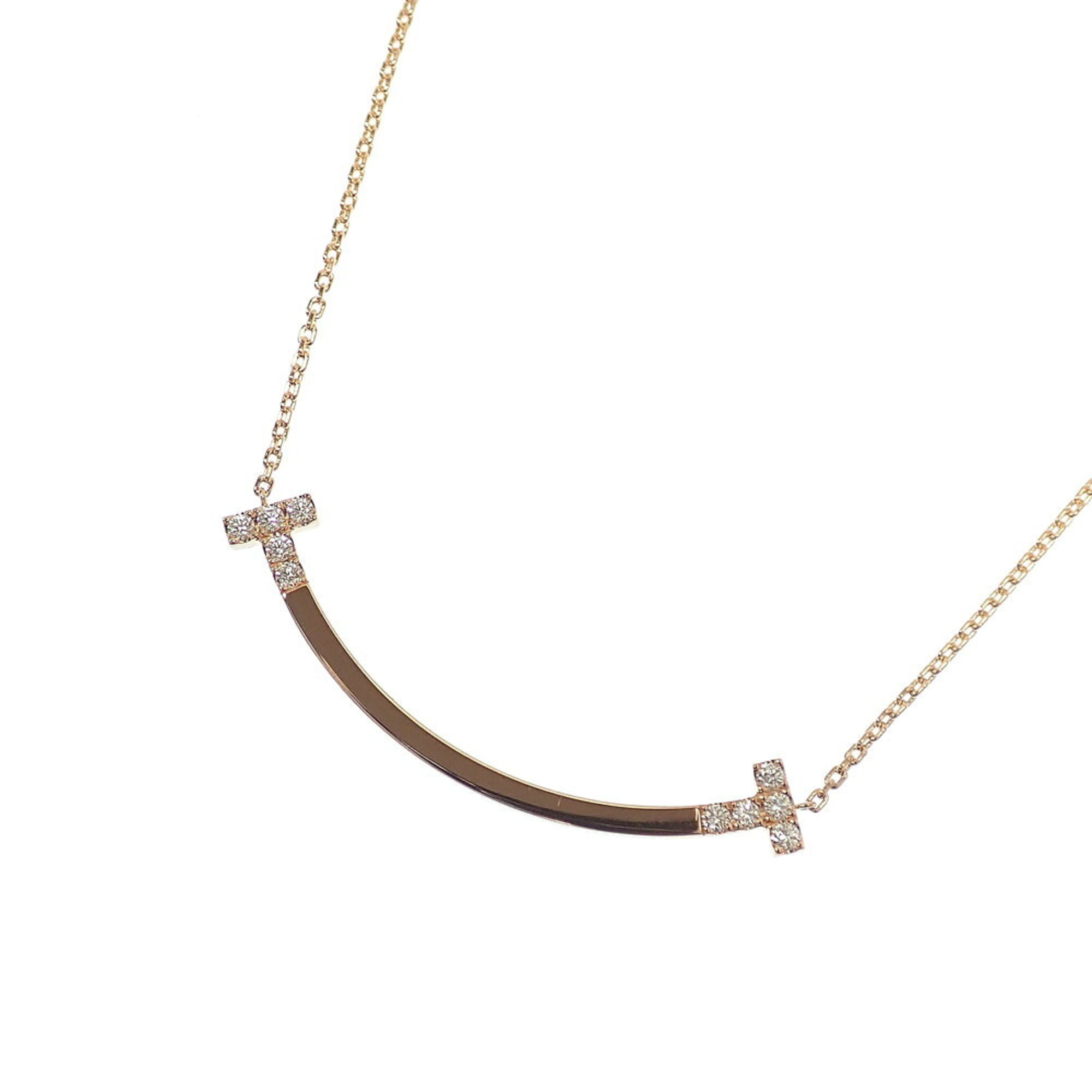 Tiffany & Co. T Smile Necklace, Medium, Women\'s, Diamond, 0.19ct, 5.7g, 18K Pink Gold 750, Item No.