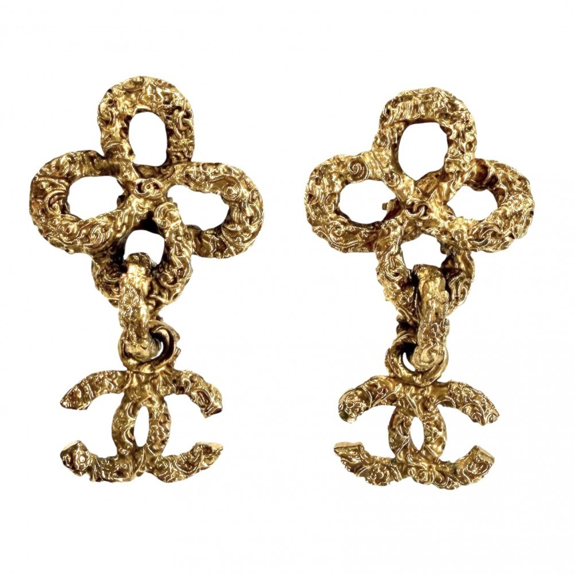 Chanel Earrings for Women, Magma/Lava Design, Coco Mark, CHANEL GP 93A Gold, Approx. 37.9g, 1993