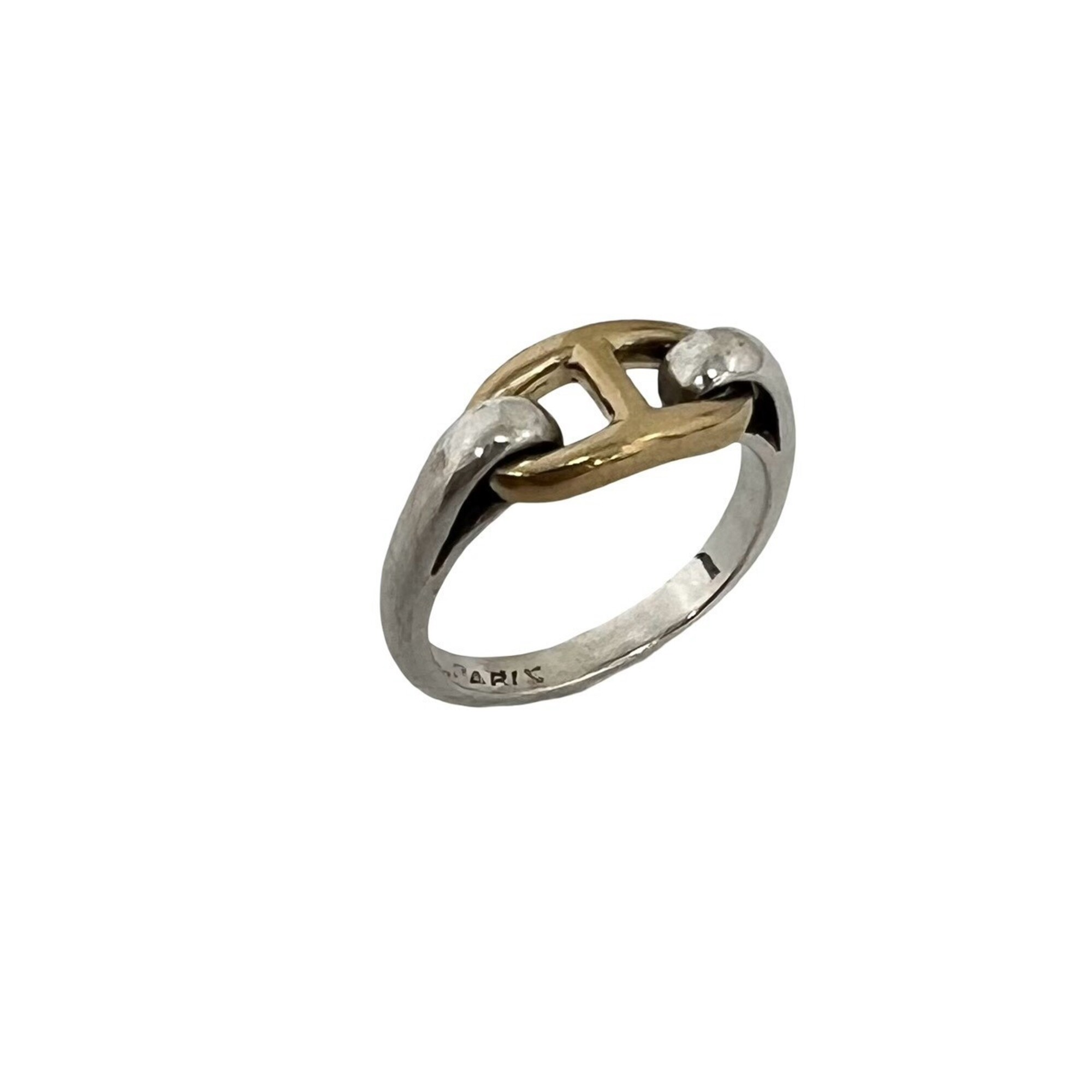 HERMES Vintage Chaine d\'Ancre Ring, Sterling Silver 925, 18K Yellow Gold 750YG, Accessory, 00021