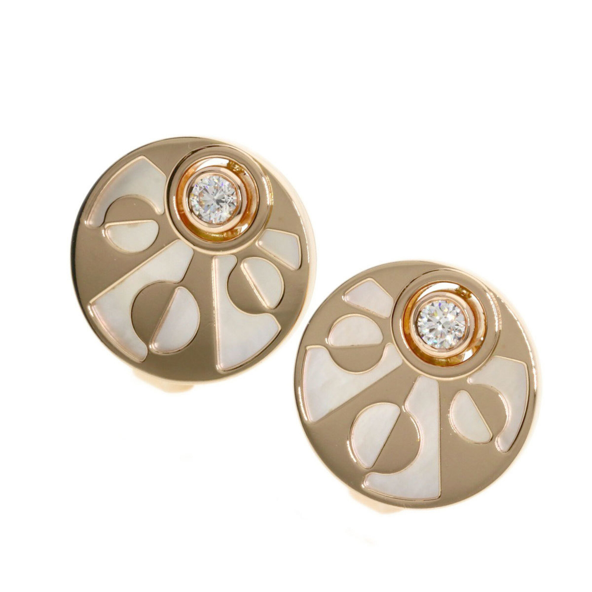 Bulgari Intarsio Diamond Shell Earrings, 18K Pink Gold, Women\'s BVLGARI