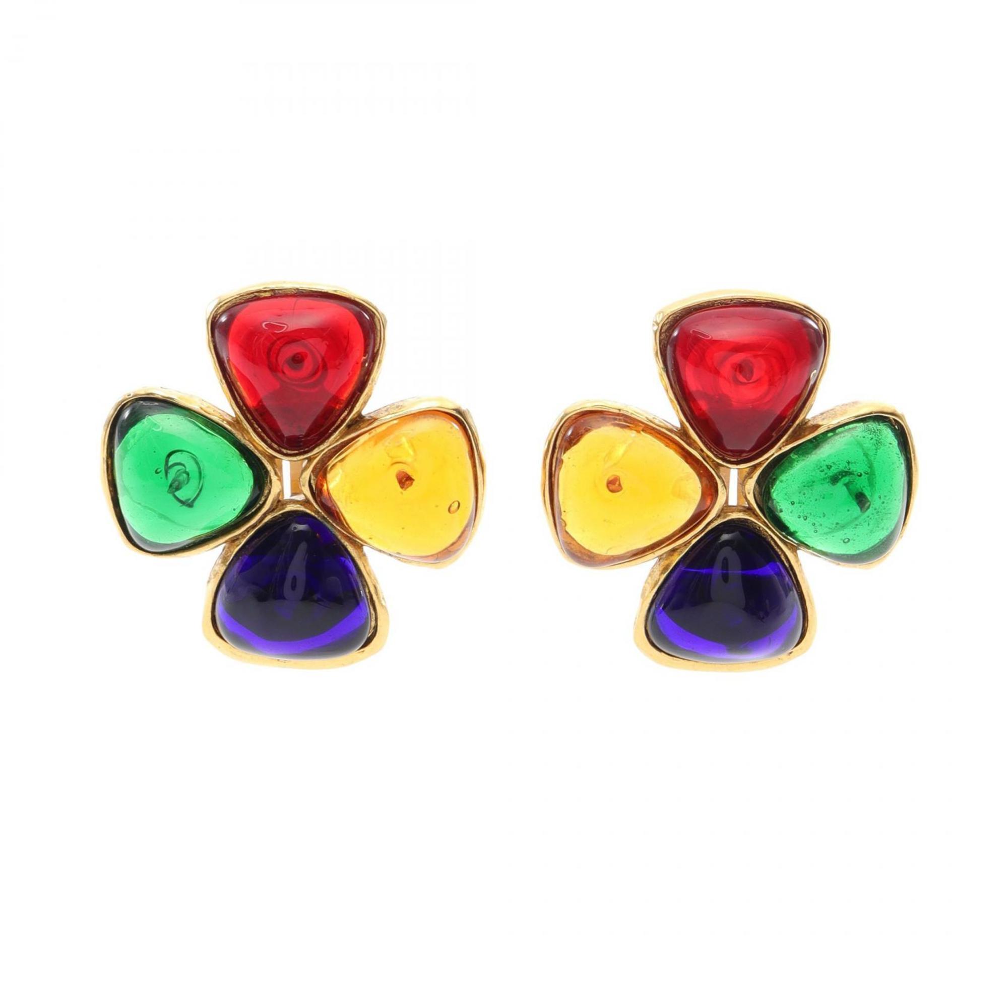 CHANEL Earrings, Gold Plated, with Color Stones, Multicolor, Women\'s