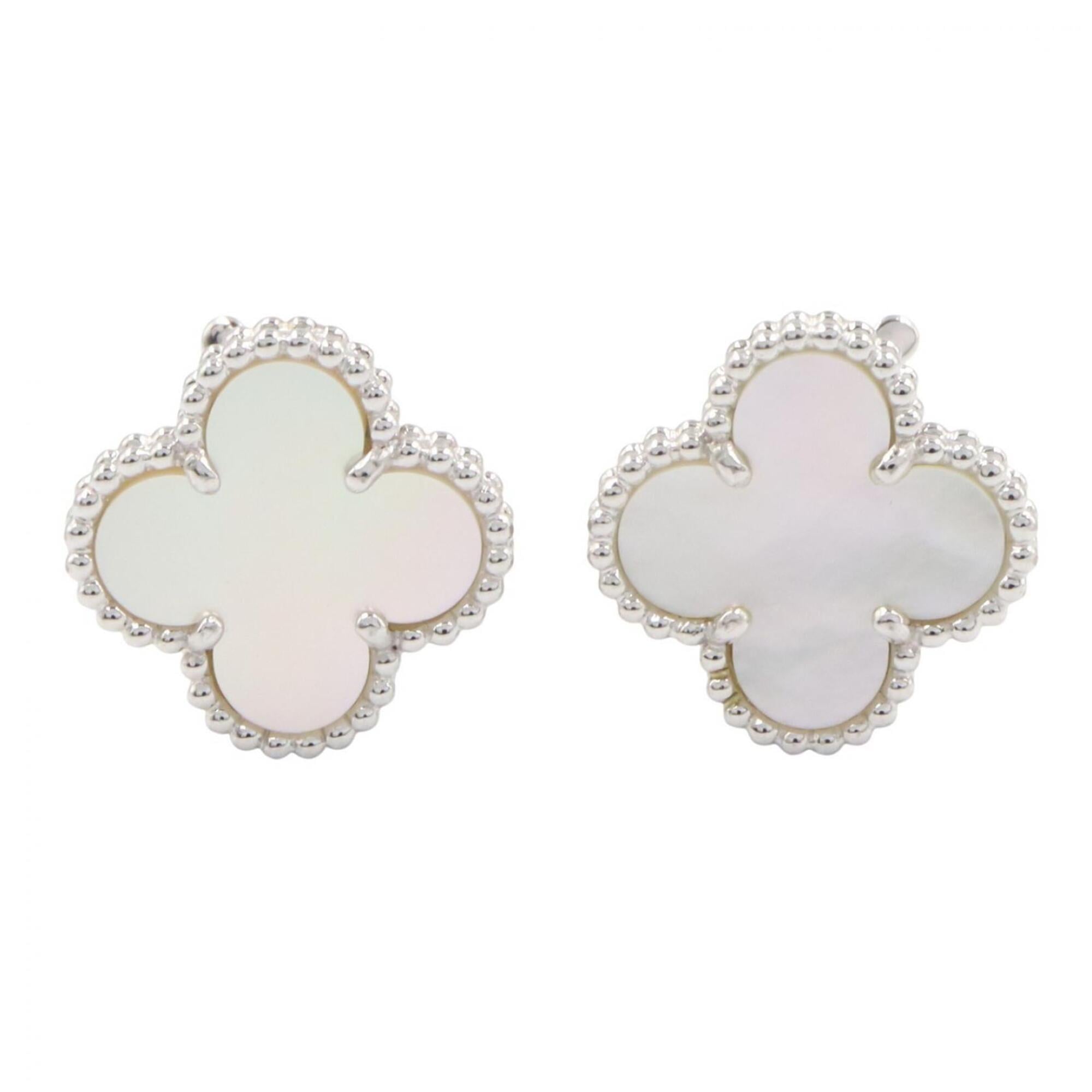 Van Cleef & Arpels Vintage Alhambra Mother-of-Pearl Earrings, 18K White Gold (18KWG), Mother-of-Pear