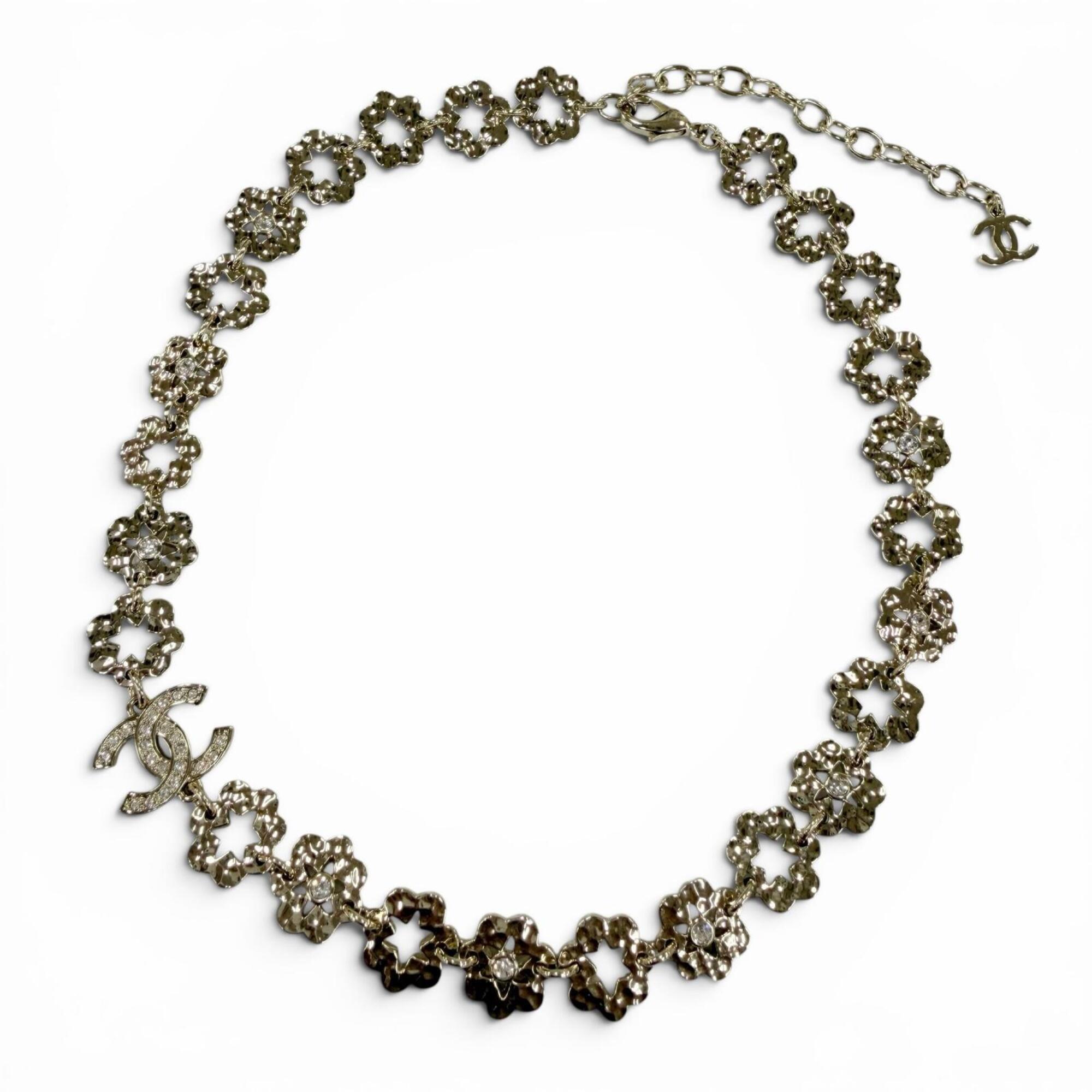 CHANEL I25C Coco Mark Flower Rhinestone Necklace Choker Accessory Gold Made in Italy Women\'s