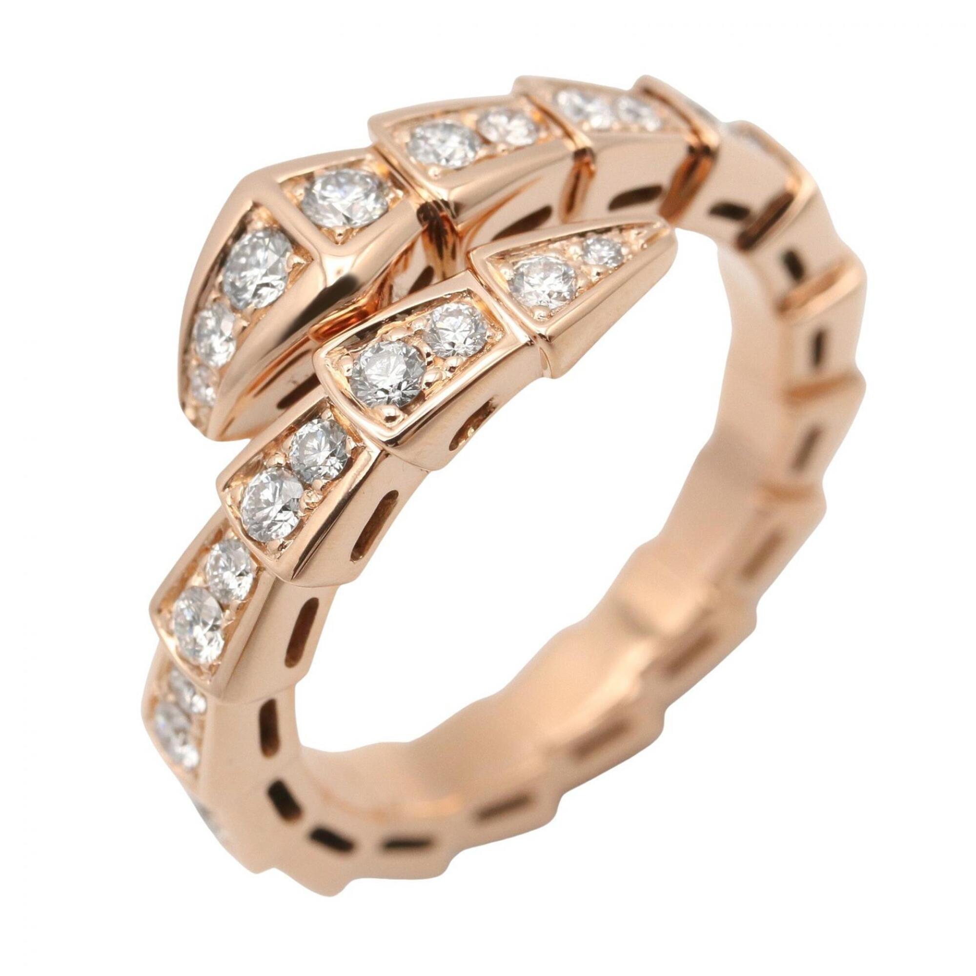 Bulgari BVLGARI Serpenti Viper Ring, Diamond 18KPG (Pink Gold), Women\'s, Clear/Gold Tone, 355976