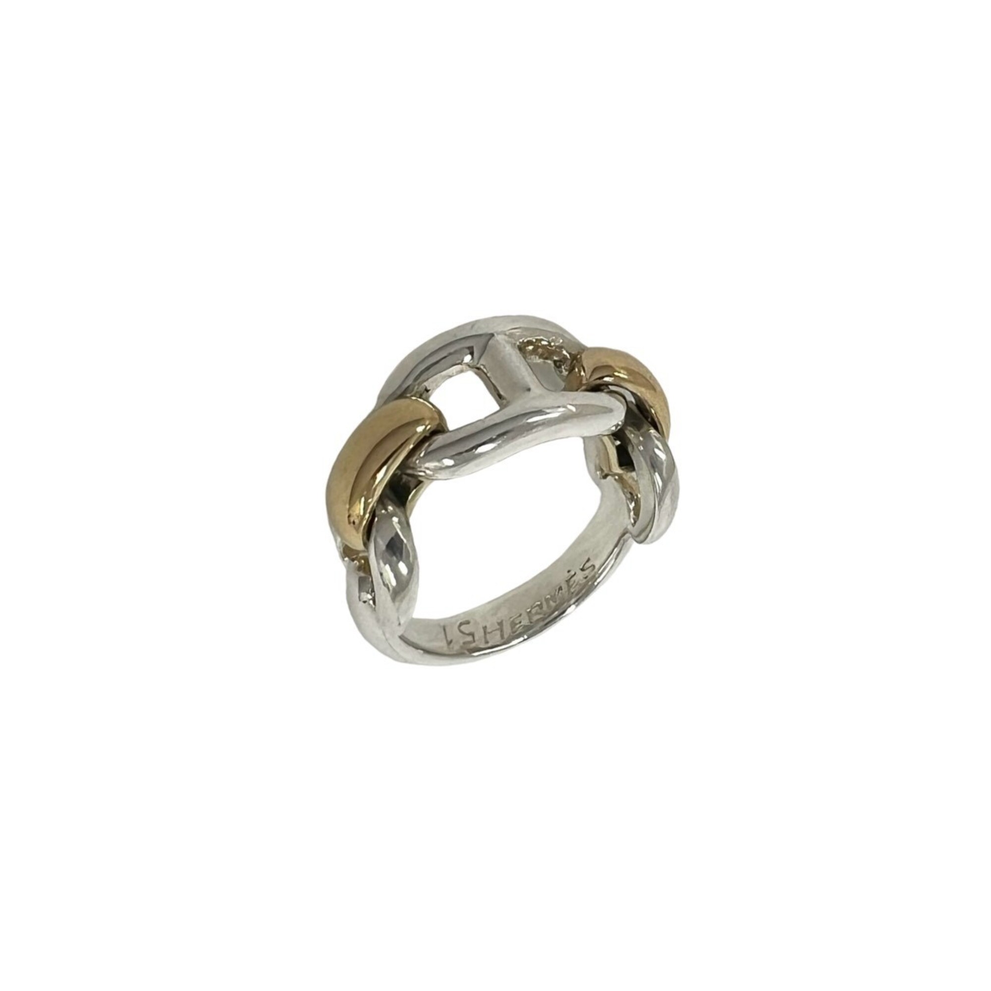 HERMES Chaine d\'Ancre Ring, Silver 800 and 18K Yellow Gold, Size #51, Silver, Item Number 26423