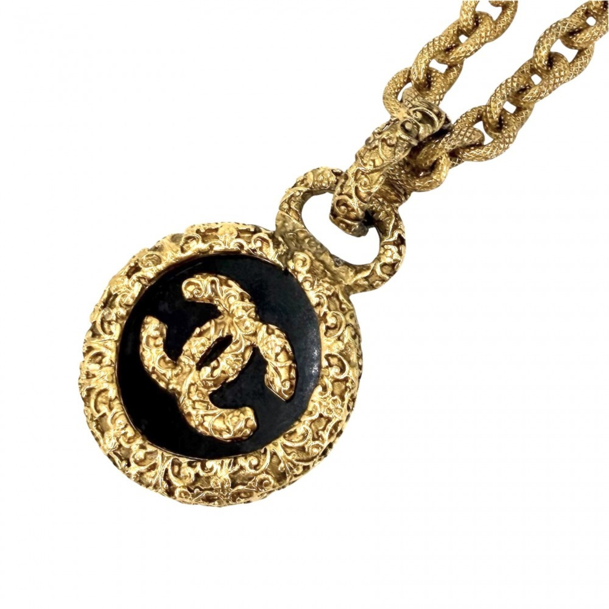 Chanel Women\'s Necklace, Coco Mark Long Magma Design, Lava Circle, Vintage, CHANEL GP 93A Gold, Bla