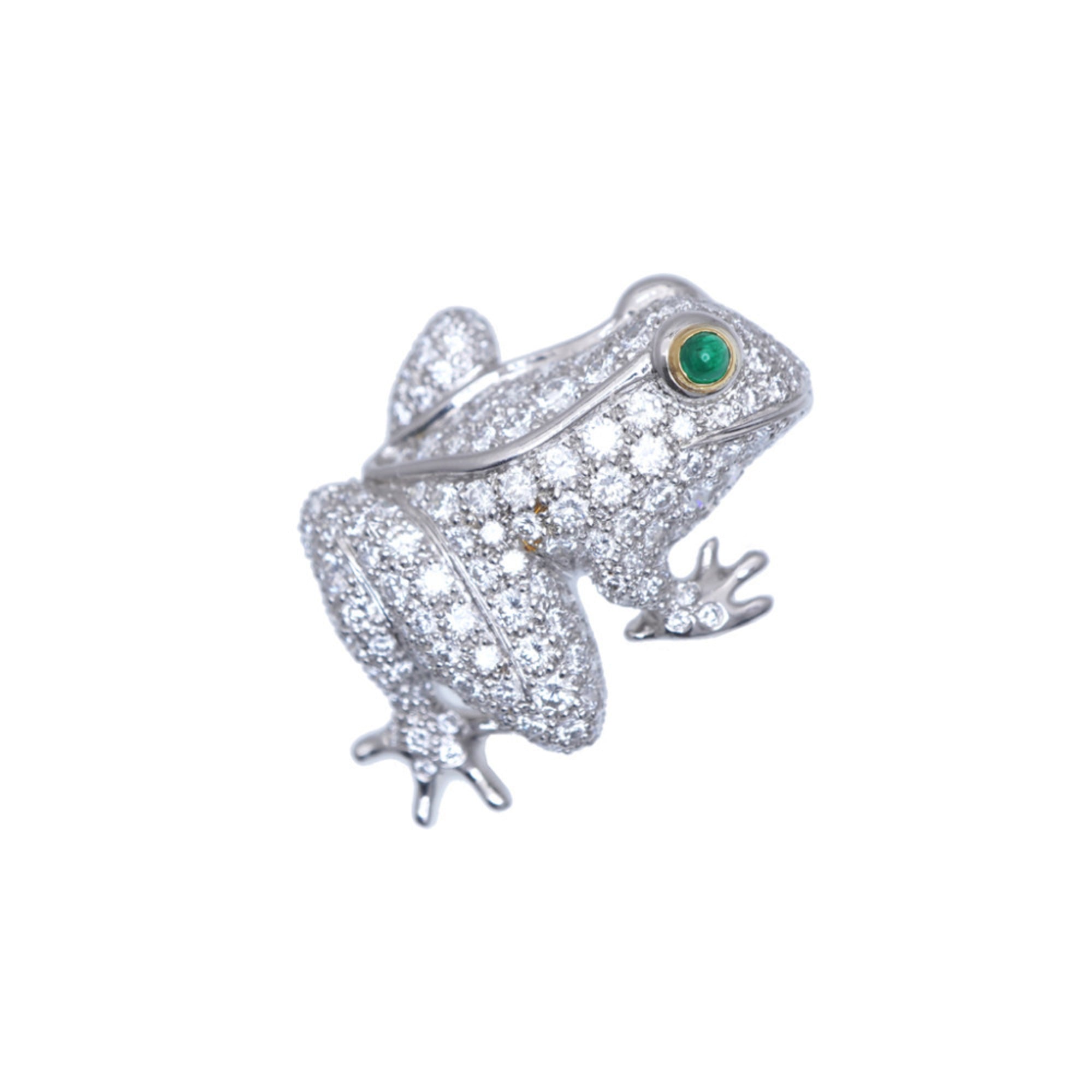Tiffany & Co. Nature Frog Brooch, PT950 with Diamonds and Emeralds, 18K Yellow Gold (750), Platinum,