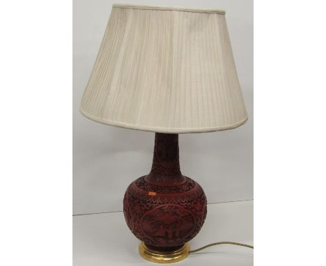 A fine quality 19th Century Chinese cinnabar Table Lamp, with intricate carved design of typical taste, approx. 41cms (16") h