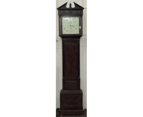 A late 18th Century Irish inlaid mahogany Longcase Clock, the broken pediment over a decorated frieze and with square painted