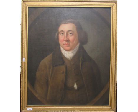 Late 18th Century Irish School"Portrait of a Gentleman with high collar and wig, in a green waistcoat and jacket," O.O.C., la