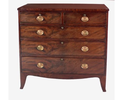 A good quality Georgian period figured mahogany Chest, of two short and three long drawers, with oval shaped drop handles on 