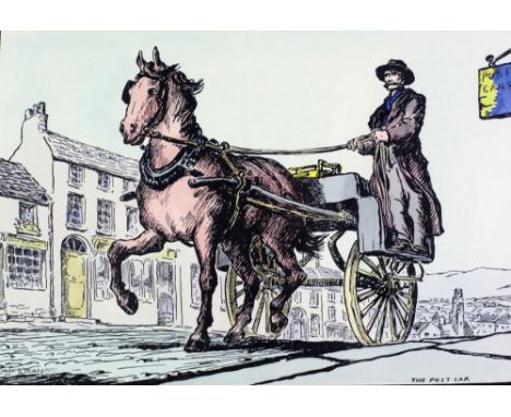 After Jack B. Yeats"The Post-Car," hand coloured print, approx. 25cms x 34cms (10" x 13 1/2"), framed, label on reverse. (1)