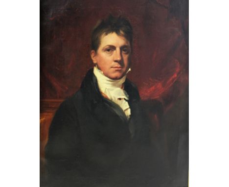 Attributed to William Owen, British (1769 - 1825)"Portrait of a Gentleman wearing a white stock," with velvet collared black 