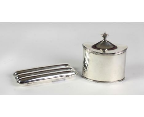 A 19th Century Chester silver Tea Caddy, together with a Birmingham Cigar Case and a Victorian silver mounted Letter Opener. 