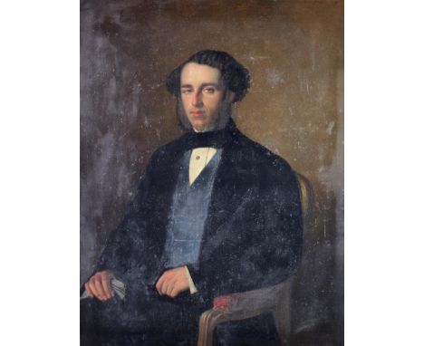 19th Century Irish SchoolA large half length Portrait, "Robert Cornwall," depicting a Gentleman seated in an armchair in dres