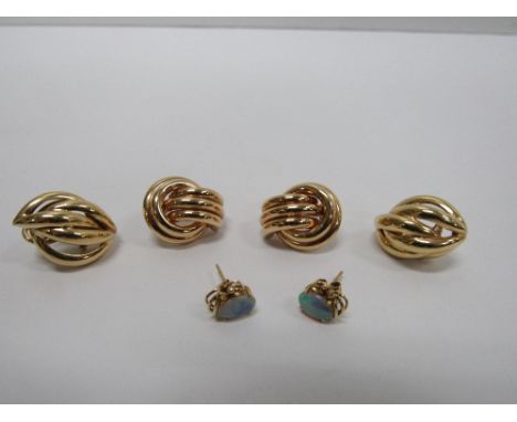 Two pairs of 9ct gold Ear Rings, with studs, and a pair of attractive 9ct gold opal set Ear Studs. (6)