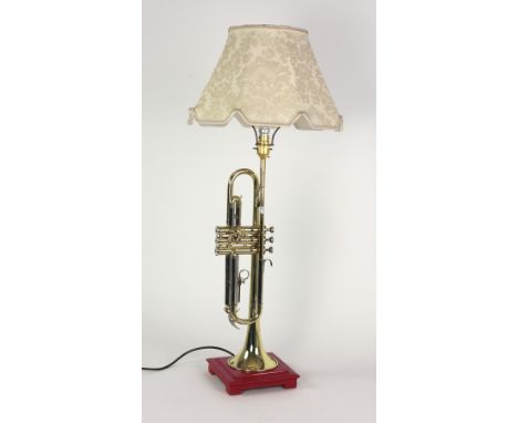 A rare and unusual Trumpet converted to a Lamp, with cream shade. (1)