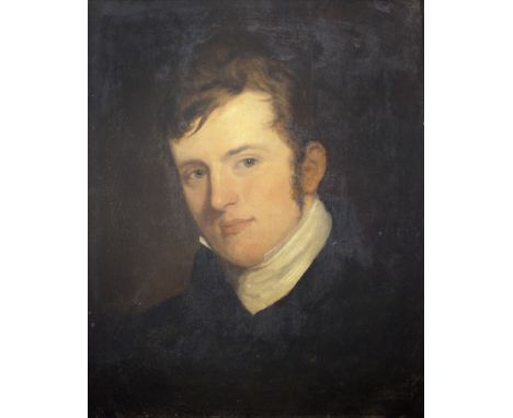 19th Century English School"Head and Shoulders Portrait of a Young Gentleman with white collar," O.O.C., approx. 52cms x 41cm