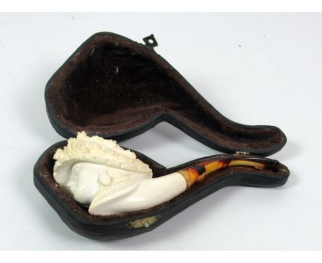A good quality 19th Century carved Meerschaum Pipe, cased. (2)