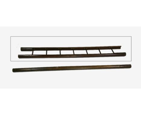 A Georgian style mahogany folding Pole Ladder, with 7 wooden steps on brass brackets, approx. 206cms (81"). (1)