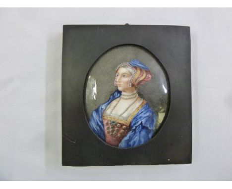 A 19th century framed enamel portrait of a Renaissance lady