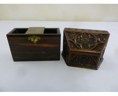 A coromandel decanter box and a carved oak stationary box